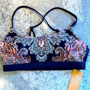 Kona Sol Bra Bikini Top Bralette Strappy Swimsuit Size Medium Multicolor Stripes